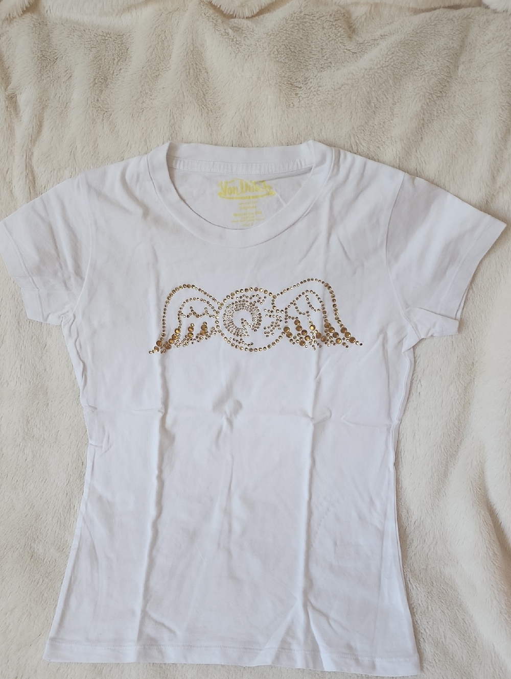 Von Dutch White Tee with Gold Stud Embellishment